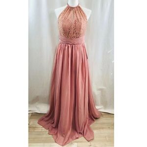 Annadress Dress Halter Lace A-Line Chiffon Floor